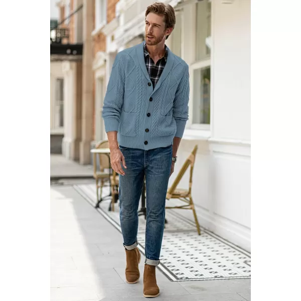 JMIERR Men's Casual Long Sleeve Shawl Collar Buttons Down Cable Knit Cardigan Sweater with Pockets