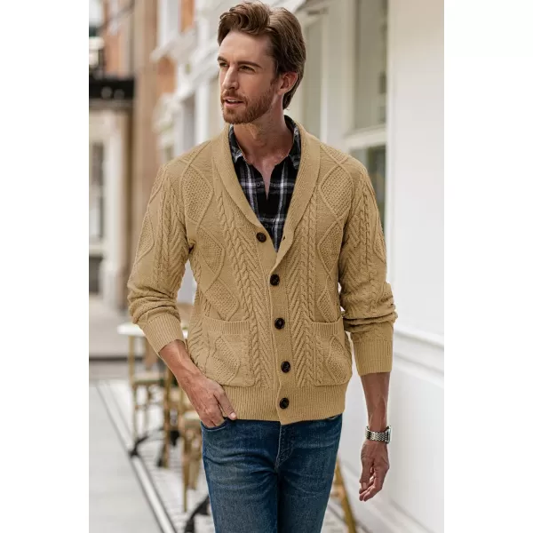 JMIERR Men's Casual Long Sleeve Shawl Collar Buttons Down Cable Knit Cardigan Sweater with Pockets