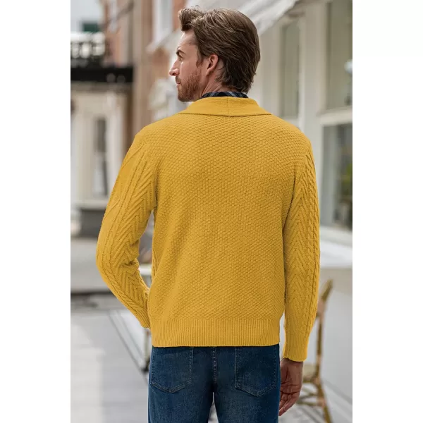 JMIERR Men's Casual Long Sleeve Shawl Collar Buttons Down Cable Knit Cardigan Sweater with Pockets