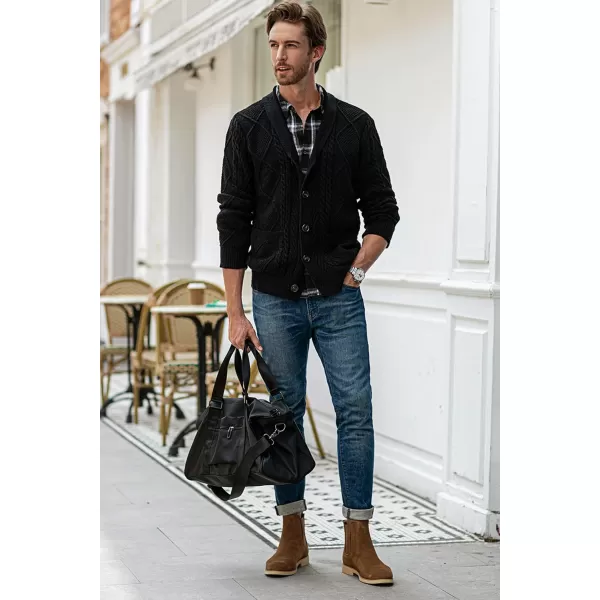 JMIERR Men's Casual Long Sleeve Shawl Collar Buttons Down Cable Knit Cardigan Sweater with Pockets