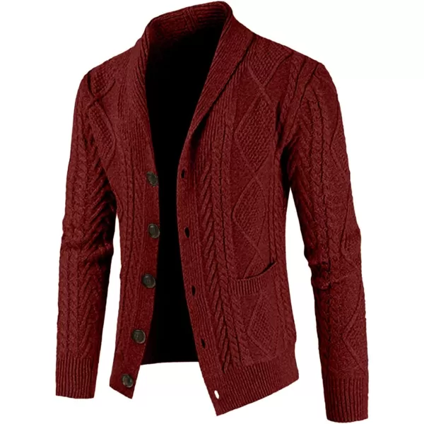 JMIERR Men's Casual Long Sleeve Shawl Collar Buttons Down Cable Knit Cardigan Sweater with Pockets