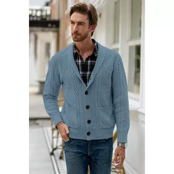 JMIERR Men's Casual Long Sleeve Shawl Collar Buttons Down Cable Knit Cardigan Sweater with Pockets
