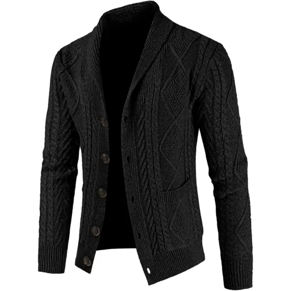 JMIERR Men's Casual Long Sleeve Shawl Collar Buttons Down Cable Knit Cardigan Sweater with Pockets
