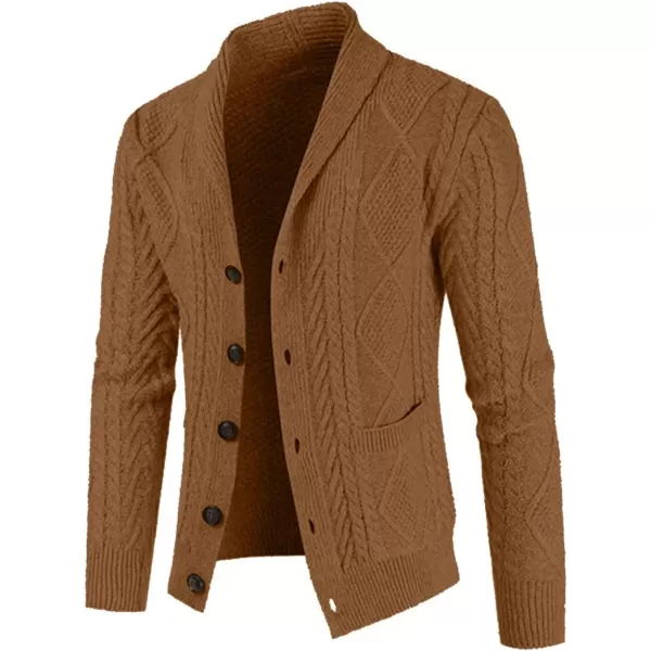 JMIERR Men's Casual Long Sleeve Shawl Collar Buttons Down Cable Knit Cardigan Sweater with Pockets