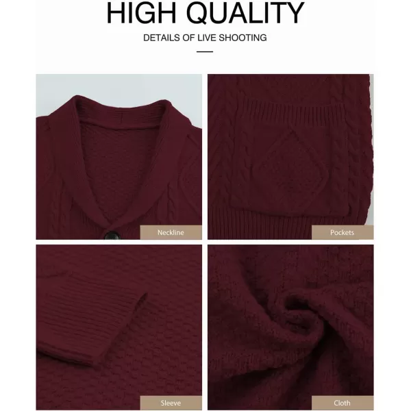 JMIERR Men's Casual Long Sleeve Shawl Collar Buttons Down Cable Knit Cardigan Sweater with Pockets