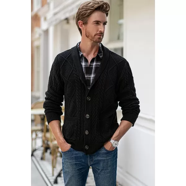 JMIERR Men's Casual Long Sleeve Shawl Collar Buttons Down Cable Knit Cardigan Sweater with Pockets