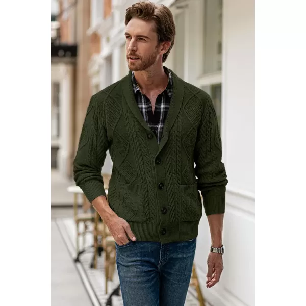 JMIERR Men's Casual Long Sleeve Shawl Collar Buttons Down Cable Knit Cardigan Sweater with Pockets