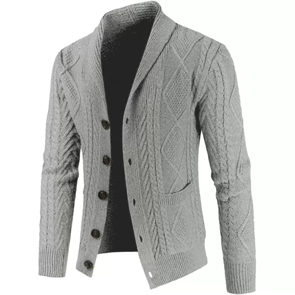 JMIERR Men's Casual Long Sleeve Shawl Collar Buttons Down Cable Knit Cardigan Sweater with Pockets