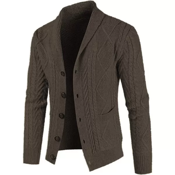 JMIERR Men's Casual Long Sleeve Shawl Collar Buttons Down Cable Knit Cardigan Sweater with Pockets