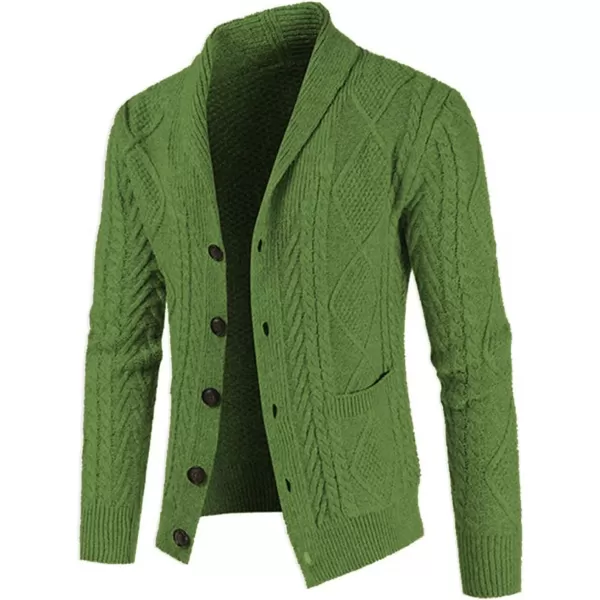 JMIERR Men's Casual Long Sleeve Shawl Collar Buttons Down Cable Knit Cardigan Sweater with Pockets