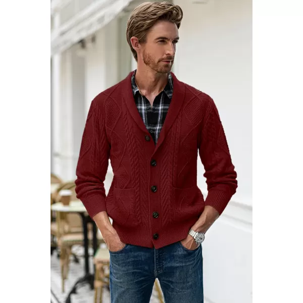 JMIERR Men's Casual Long Sleeve Shawl Collar Buttons Down Cable Knit Cardigan Sweater with Pockets