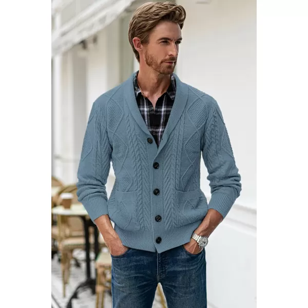 JMIERR Men's Casual Long Sleeve Shawl Collar Buttons Down Cable Knit Cardigan Sweater with Pockets