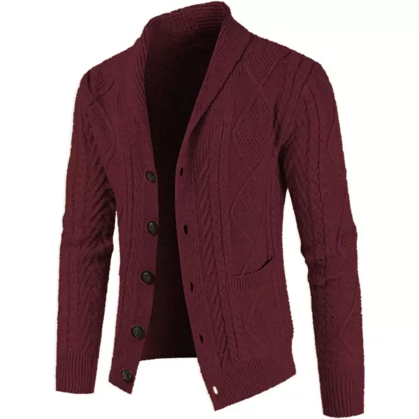 JMIERR Men's Casual Long Sleeve Shawl Collar Buttons Down Cable Knit Cardigan Sweater with Pockets