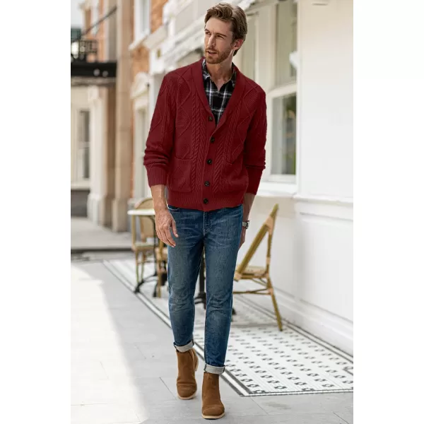 JMIERR Men's Casual Long Sleeve Shawl Collar Buttons Down Cable Knit Cardigan Sweater with Pockets