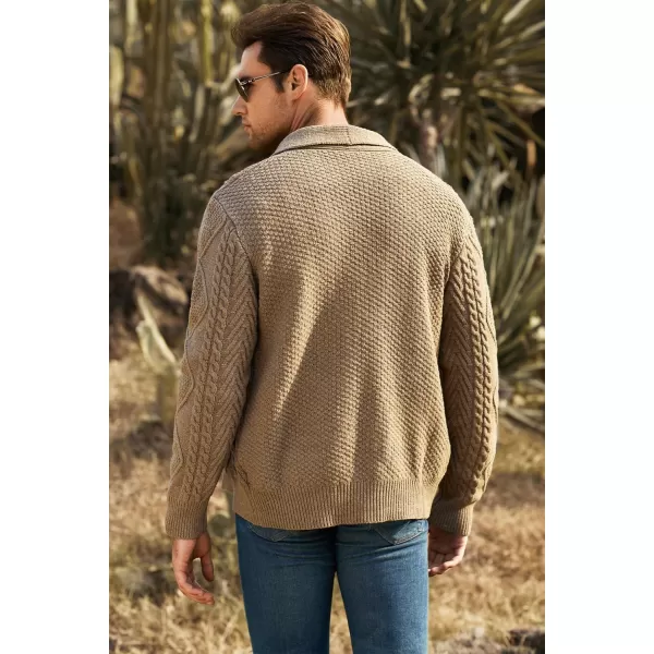 JMIERR Men's Casual Long Sleeve Shawl Collar Buttons Down Cable Knit Cardigan Sweater with Pockets