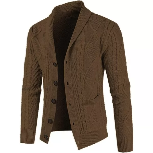 JMIERR Men's Casual Long Sleeve Shawl Collar Buttons Down Cable Knit Cardigan Sweater with Pockets