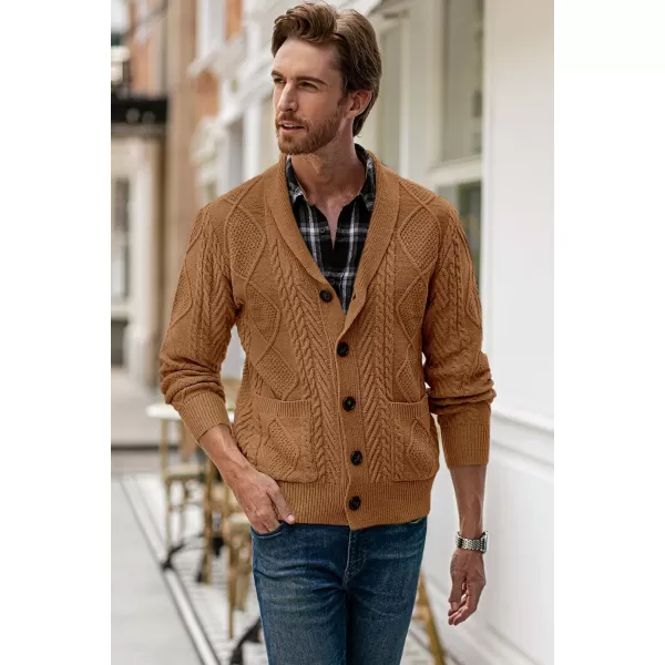 JMIERR Men's Casual Long Sleeve Shawl Collar Buttons Down Cable Knit Cardigan Sweater with Pockets