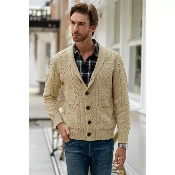 JMIERR Men's Casual Long Sleeve Shawl Collar Buttons Down Cable Knit Cardigan Sweater with Pockets