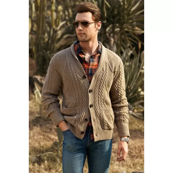 JMIERR Men's Casual Long Sleeve Shawl Collar Buttons Down Cable Knit Cardigan Sweater with Pockets