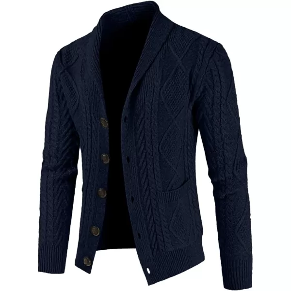 JMIERR Men's Casual Long Sleeve Shawl Collar Buttons Down Cable Knit Cardigan Sweater with Pockets