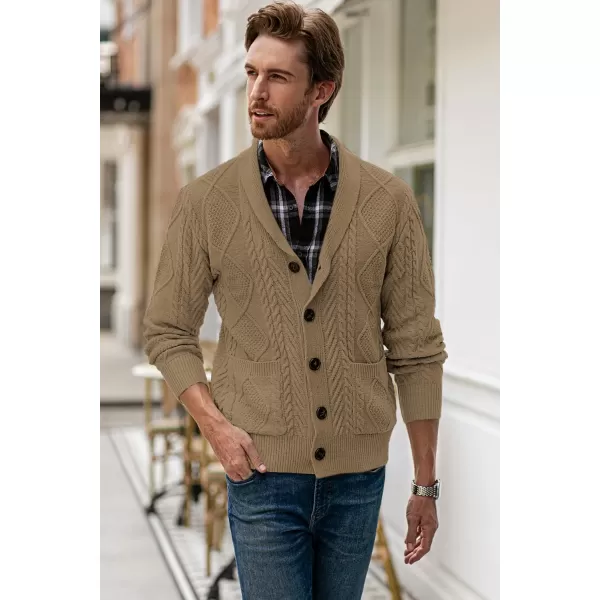 JMIERR Men's Casual Long Sleeve Shawl Collar Buttons Down Cable Knit Cardigan Sweater with Pockets