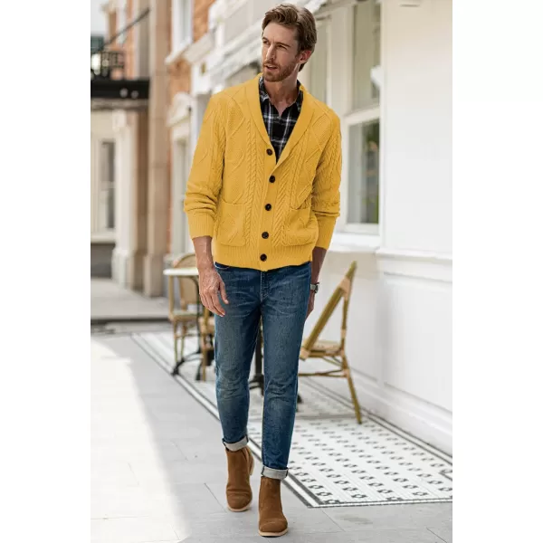 JMIERR Men's Casual Long Sleeve Shawl Collar Buttons Down Cable Knit Cardigan Sweater with Pockets
