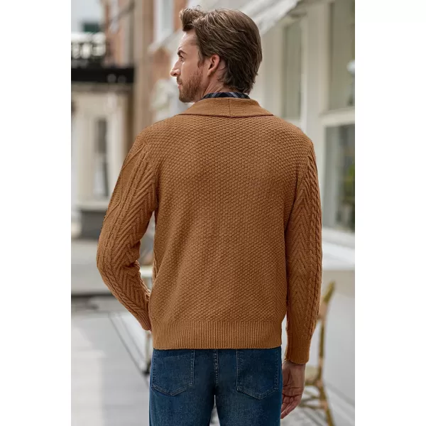 JMIERR Men's Casual Long Sleeve Shawl Collar Buttons Down Cable Knit Cardigan Sweater with Pockets