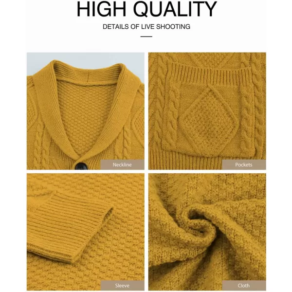 JMIERR Men's Casual Long Sleeve Shawl Collar Buttons Down Cable Knit Cardigan Sweater with Pockets
