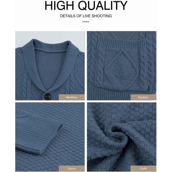 JMIERR Men's Casual Long Sleeve Shawl Collar Buttons Down Cable Knit Cardigan Sweater with Pockets