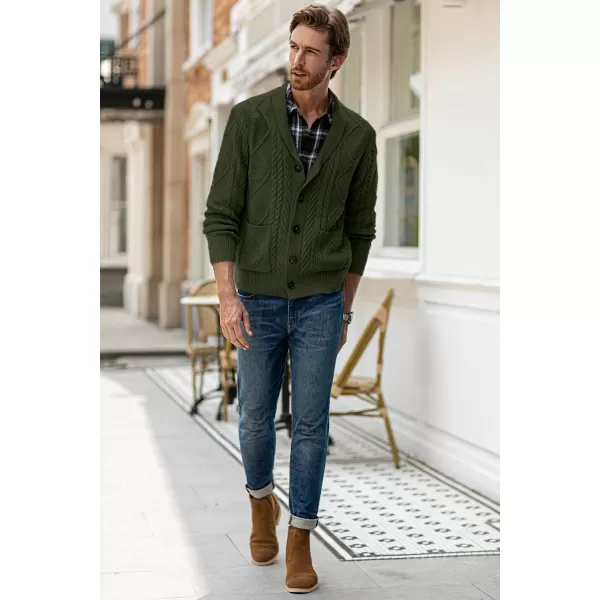JMIERR Men's Casual Long Sleeve Shawl Collar Buttons Down Cable Knit Cardigan Sweater with Pockets