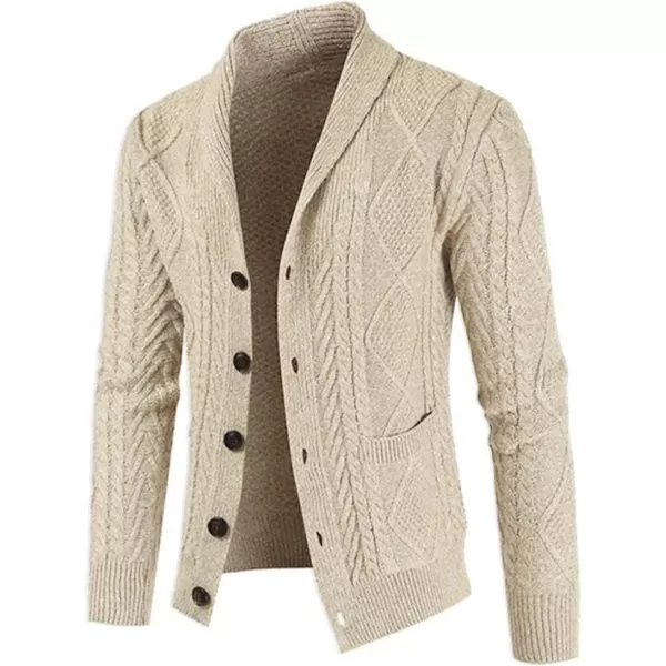 JMIERR Men's Casual Long Sleeve Shawl Collar Buttons Down Cable Knit Cardigan Sweater with Pockets