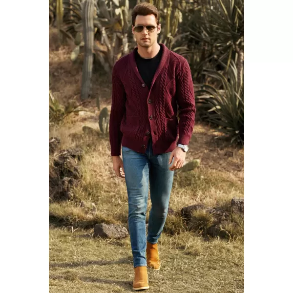JMIERR Men's Casual Long Sleeve Shawl Collar Buttons Down Cable Knit Cardigan Sweater with Pockets