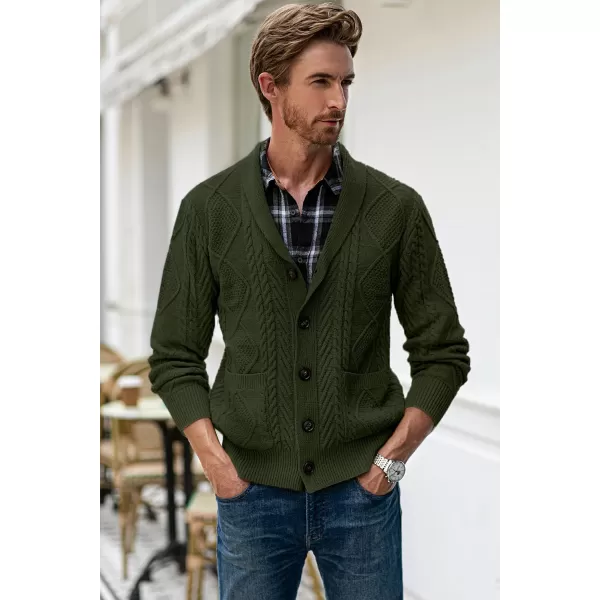 JMIERR Men's Casual Long Sleeve Shawl Collar Buttons Down Cable Knit Cardigan Sweater with Pockets