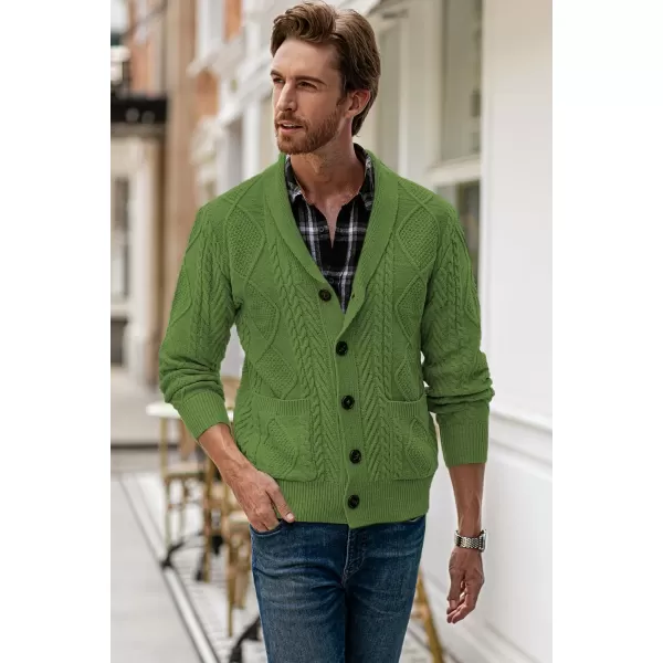 JMIERR Men's Casual Long Sleeve Shawl Collar Buttons Down Cable Knit Cardigan Sweater with Pockets