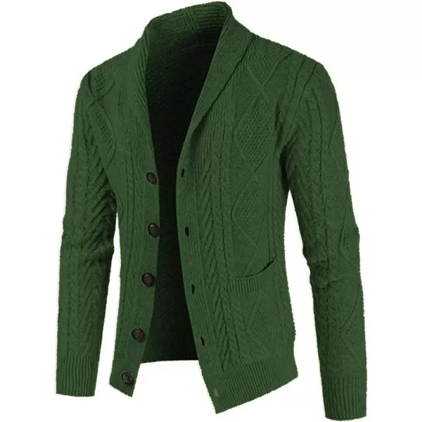 JMIERR Men's Casual Long Sleeve Shawl Collar Buttons Down Cable Knit Cardigan Sweater with Pockets