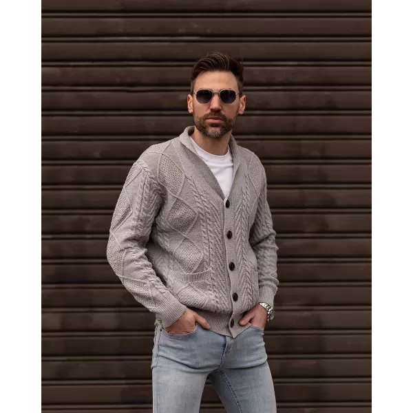 JMIERR Men's Casual Long Sleeve Shawl Collar Buttons Down Cable Knit Cardigan Sweater with Pockets