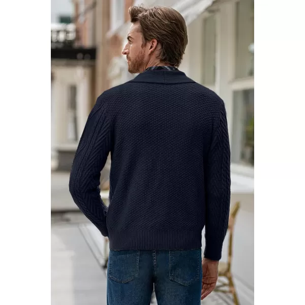 JMIERR Men's Casual Long Sleeve Shawl Collar Buttons Down Cable Knit Cardigan Sweater with Pockets