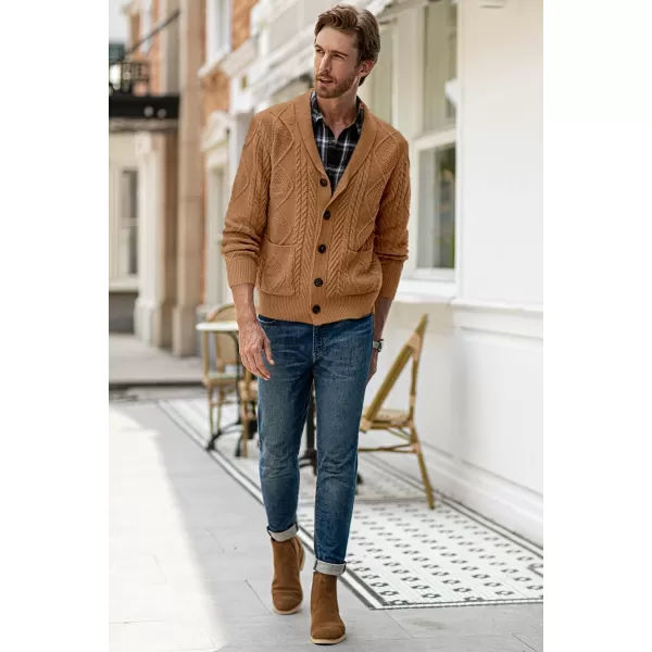 JMIERR Men's Casual Long Sleeve Shawl Collar Buttons Down Cable Knit Cardigan Sweater with Pockets