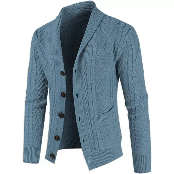 JMIERR Men's Casual Long Sleeve Shawl Collar Buttons Down Cable Knit Cardigan Sweater with Pockets