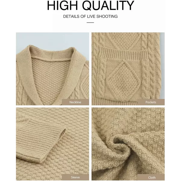 JMIERR Men's Casual Long Sleeve Shawl Collar Buttons Down Cable Knit Cardigan Sweater with Pockets