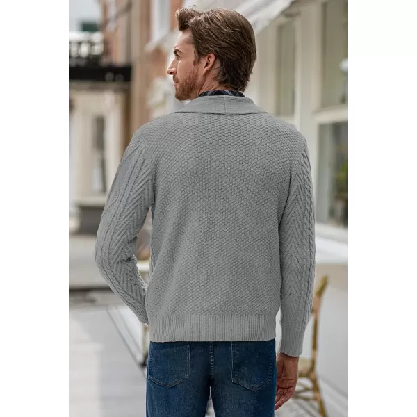 JMIERR Men's Casual Long Sleeve Shawl Collar Buttons Down Cable Knit Cardigan Sweater with Pockets