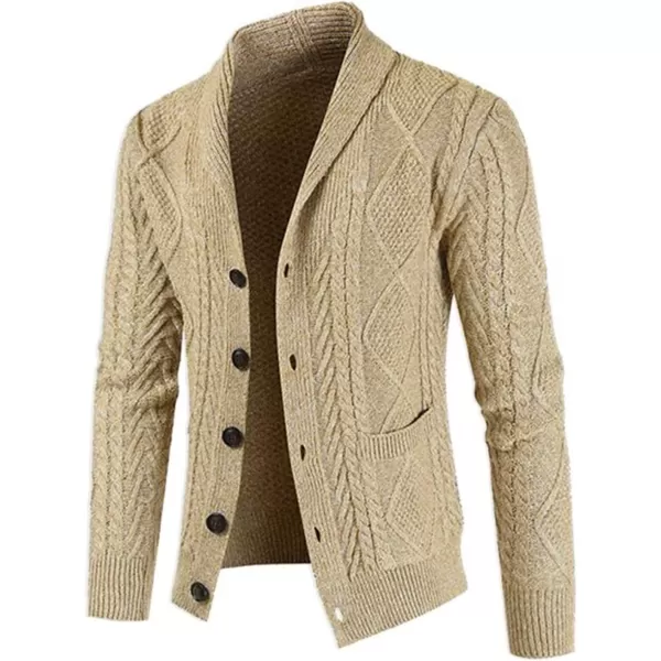 JMIERR Men's Casual Long Sleeve Shawl Collar Buttons Down Cable Knit Cardigan Sweater with Pockets