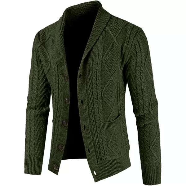 JMIERR Men's Casual Long Sleeve Shawl Collar Buttons Down Cable Knit Cardigan Sweater with Pockets