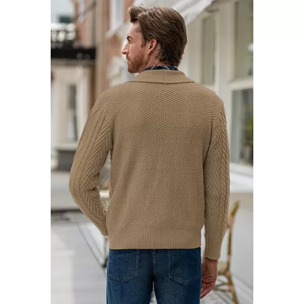JMIERR Men's Casual Long Sleeve Shawl Collar Buttons Down Cable Knit Cardigan Sweater with Pockets