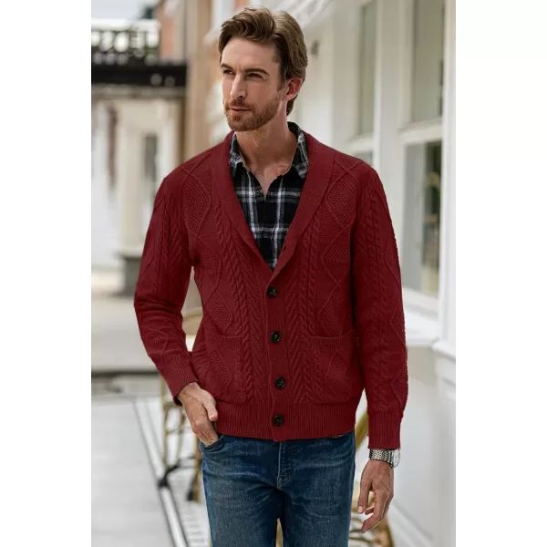 JMIERR Men's Casual Long Sleeve Shawl Collar Buttons Down Cable Knit Cardigan Sweater with Pockets