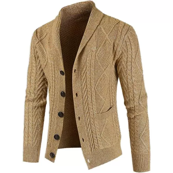 JMIERR Men's Casual Long Sleeve Shawl Collar Buttons Down Cable Knit Cardigan Sweater with Pockets