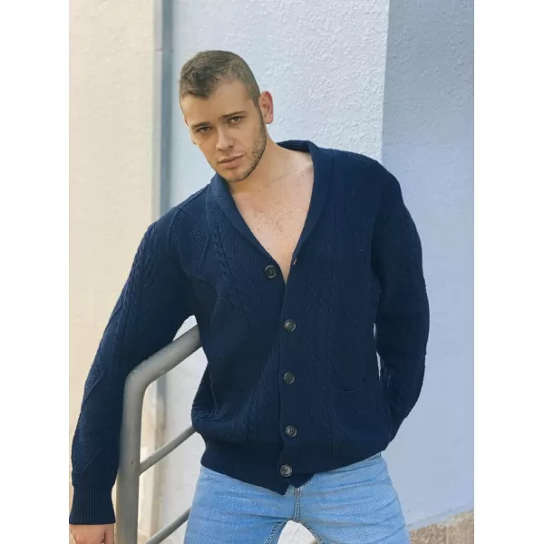 JMIERR Men's Casual Long Sleeve Shawl Collar Buttons Down Cable Knit Cardigan Sweater with Pockets