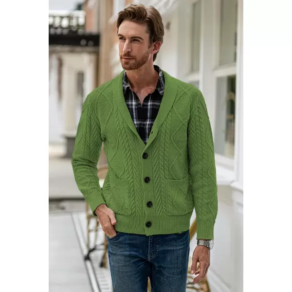 JMIERR Men's Casual Long Sleeve Shawl Collar Buttons Down Cable Knit Cardigan Sweater with Pockets