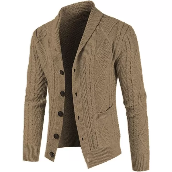 JMIERR Men's Casual Long Sleeve Shawl Collar Buttons Down Cable Knit Cardigan Sweater with Pockets