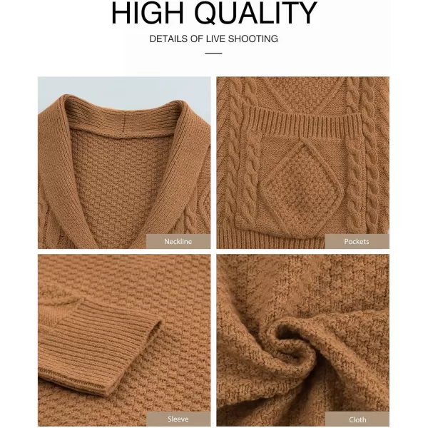 JMIERR Men's Casual Long Sleeve Shawl Collar Buttons Down Cable Knit Cardigan Sweater with Pockets